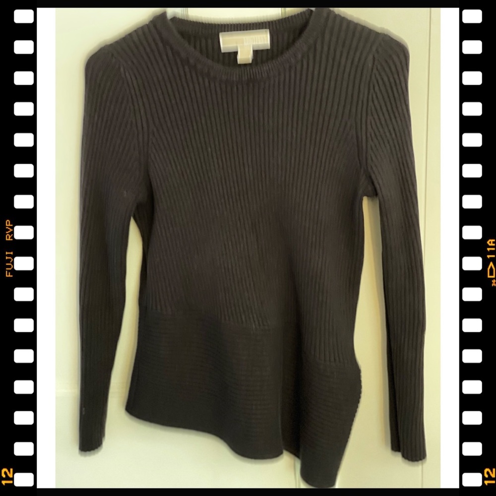 Michael Kors Asymmetrical Black Sweater with Gold Side Zipper, Size Medium